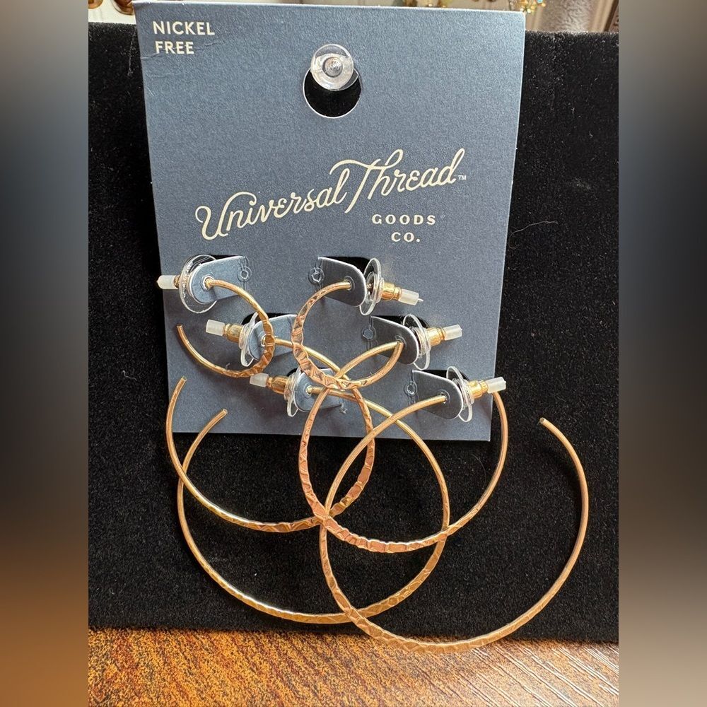 3 PC Textured Gold Hoop Earrings